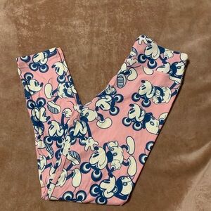LuLaRoe Pink and Blue Cartoon Leggings
